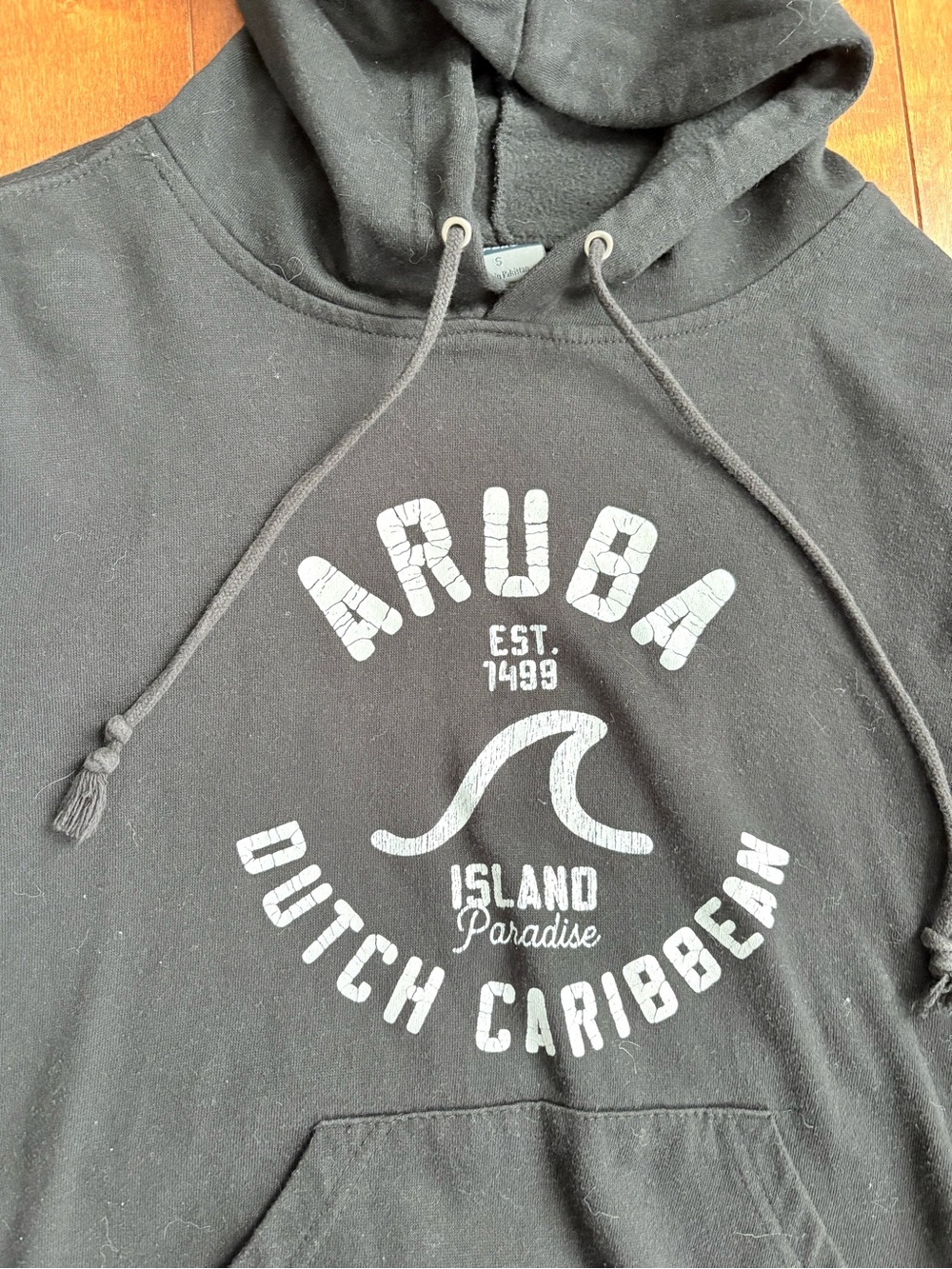 MV Sport Black Pullover Hoodie with White Aruba Graphic small